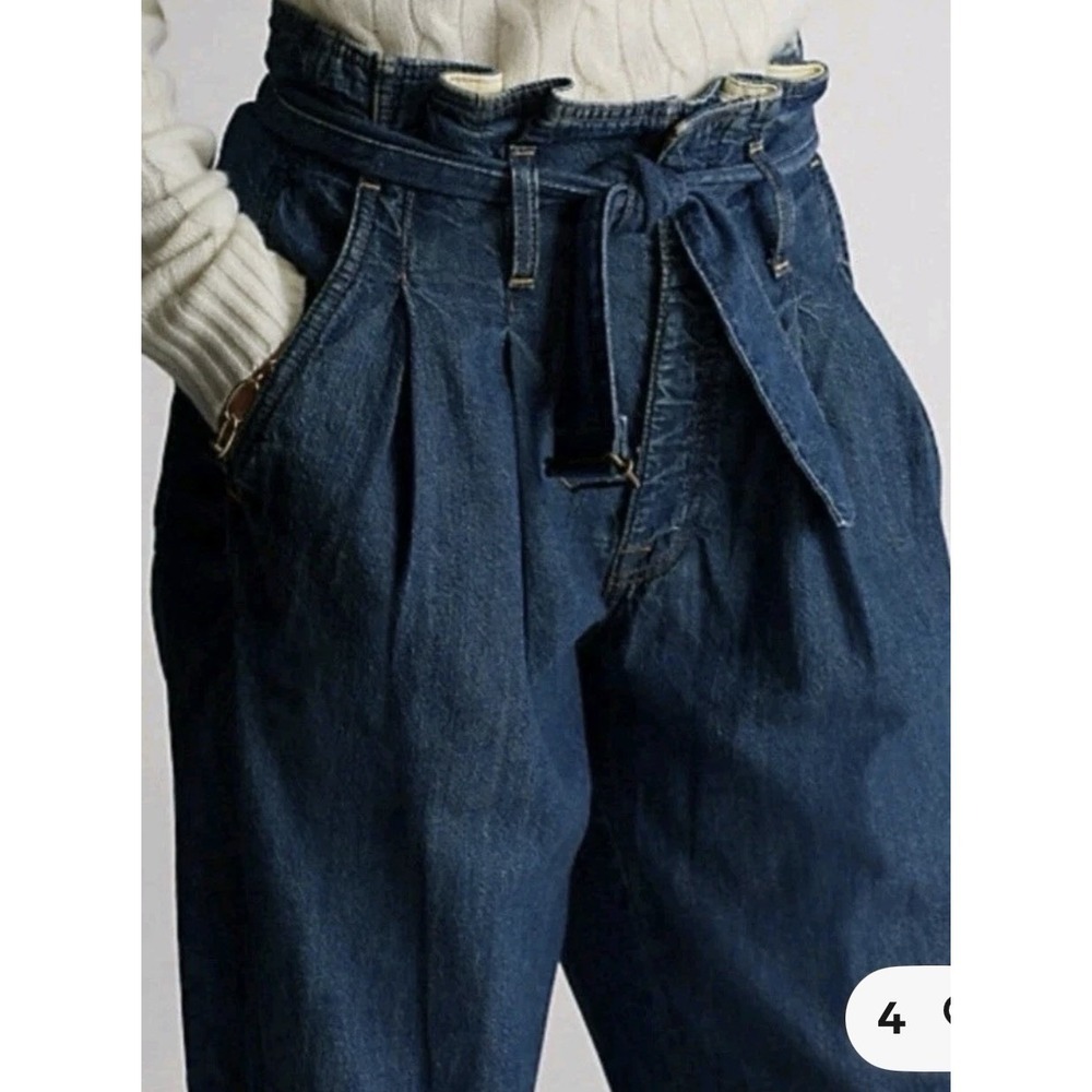 Polo Ralph Lauren Paper Bag High Waist Pleated Jeans Women 30R Wide Leg Tapered